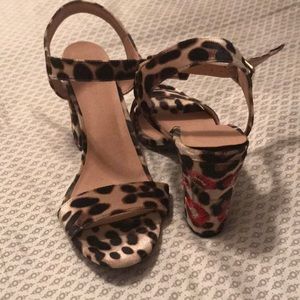 Cheetah print heels with embroidered flowers